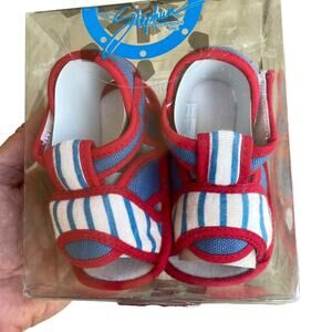 Vintage Sailor Baby Shoes 12 Month Toddler Sandals Red White Blue Fabric NOS